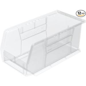 Akro-Mils AkroBins Plastic Storage Bins, Clear, 10.88 x 5.5 x 5 In, 12-Pack
Space-Saving Stackable Bins for Garage, Pantry, Craft Organization