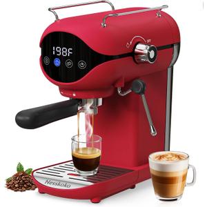 Espresso Machine with Steam Milk Frother Semi Automatic 20 Bar Compact Red with Touch Screen for home Cafetera Espresso, Latte, Cappuccino, Americano, Macchiato