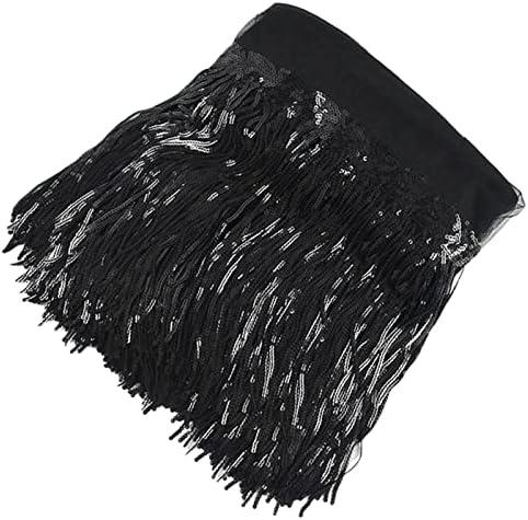 10 Yards Sparkly Sequined Tassel Ribbon Sequins Fringe Trim Spangle Paillette Lace Fabric for Upholstery Sewing Curtain Pillow Home Decor Party Dress Stage Costume Embellishment (Black)