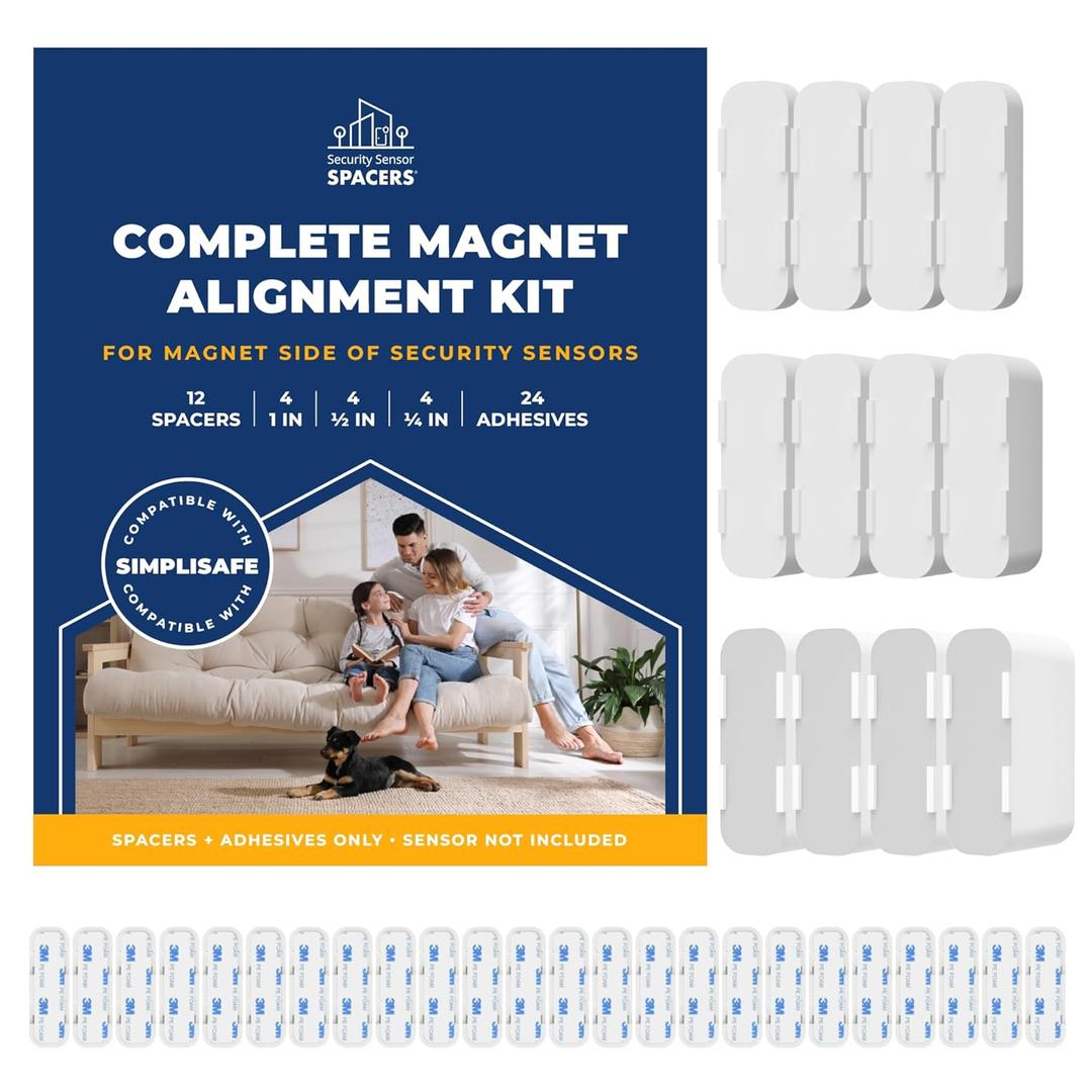 Adhesive Replacement Tape & Sensor Risers for Simplisafe | I24 Magnet Adhesives and 12 Simplisafe Contact Sensor Spacers - Complete Sensor Installation Solution [Device/Magnet NOT Included]