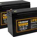 Nermak 2 Pack 12V 10Ah Lithium Ion LiFePO4 Deep Cycle Battery, 2000+ Cycles Rechargeable Battery for Solar/Wind Power, Scooters, Lighting, Power Wheels, Fish Finder Built-in 10A BMS
