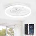LEDIARY Ceiling Fans with Lights, 20 inch Low Profile Flush Mount Ceiling Fan, Dimmable LED, APP & Remote Control, Quiet Reversible DC Motor, 6 Speeds, Fandelier for Bedroom, White