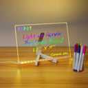 Acrylic Dry Erase Board with Light 11.8 X 7.9 Clear Light up Dry Erase Board with Stand Desktop Glow Memo LED Letter Rewritable Message Board White Board LED Note Board with 7 Color Markers