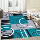 Modern Geometric 8x10 Area Rug - Low Pile, Non Slip, Foldable Accent Rug for Bedroom, Turquoise