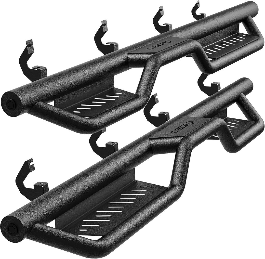 OEDRO Running Boards Compatible with 19-26 Chevy Silverado GMC Sierra 1500 | Crew Cab 2020-2026 2500HD 3500HD, Two Stairs Side Steps, Bolt-on Nerf Bars Step Rail, Black