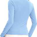 Darong Long Sleeve Tops for Women Basic Fitted Shirts | slim fit, crew neck, fall tshirt, ribbed knit, undershirt, soft material,lettuce edge, stretch (Blue, XS)