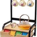 Tea Bag Organizer with Adjustable Drawer, Tea Organizers and Storage with 3 Hooks, Wood & Metal Tea Bag Holder, Tea Box Organizer for Countertop Tea Station, Tea Storage Organizer