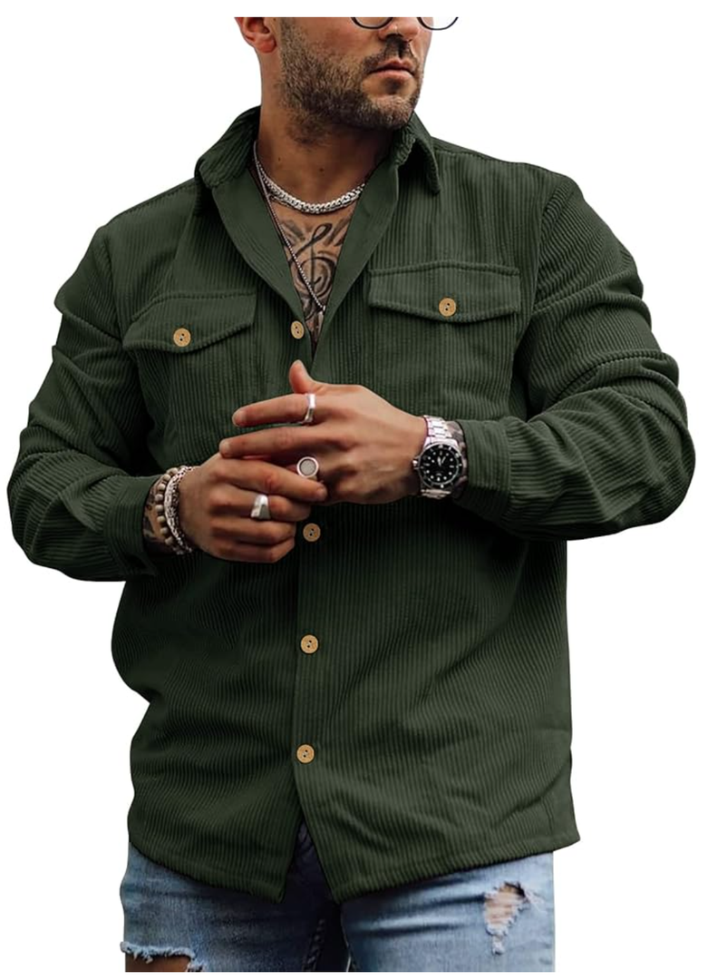 COOFANDY Men's Corduroy Shirt Casual Button Down Shirt Jacket Lightweight Shacket Size S