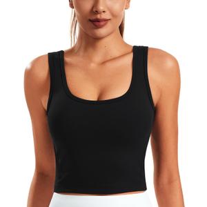 Smooth Womens Workout Tank Tops U Neck Longline Sports Bra Padded Yoga Crop Tank Top with Built in Bra (Small, Black)