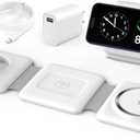 Charging Station for Apple Multiple Devices - 3 in 1 Foldable Magnetic Wireless Charger Dock - Travel Charging Pad for iPhone 16 15 14 13 12 Pro Max Plus Watch & Airpods (White)