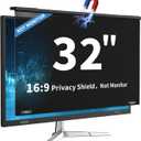 Magnetic 32 Inch Computer Privacy Screen for 16:9 Widescreen Monitor, Removable Hanging Anti-Blue Light Computer Screen Privacy Panel, Anti-UV Magnetic Attachment Monitor Privacy Screen