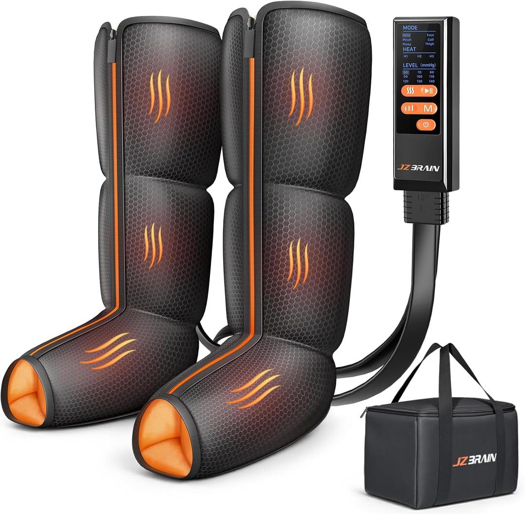 Leg Massager with Heat and Compression : Foot and Calf Massager for Circulation and Pain Relief, Sequential Compression Boots with 6 Modes, 9 Intensity, 3 Heat