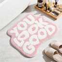 You Look Good Bathroom Rugs, Funny Bath Mat with Cute Words, Cool Welcome Door Mat, Non Slip Microfiber Washable Absorbent Shower Mat, Indoor Rugs for Bathroom Bedroom Kitchen Living Room Decor (1'9" x 2'1" (Oblong), Pink)