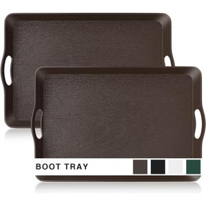 Large Boot Tray for Entryway, 20.47"x13.38" Heavy Duty Boot Mat Tray 2 Packs, Waterproof Plastic Shoe Mat with Dual Ear Handle, Indoor/Outdoor Multi-Purpose Mats for Shoes, Garden, Pets (Brown)