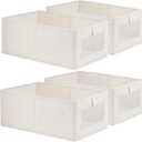 Fordonral 4 Pack Linen Storage Bins, Storage Containers for Organizing Clothing, Jeans, Toys, Books, Shelves, Closet, Wardrobe - Closet Organizers and Storage, Large Storage Boxes Baskets with Window
