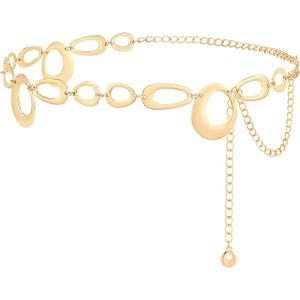 SANSTHS Chain Belts for Women FashionGold/Silver Chains Belt for Dresses Clunky Link Ladies Belt, Gold, Large