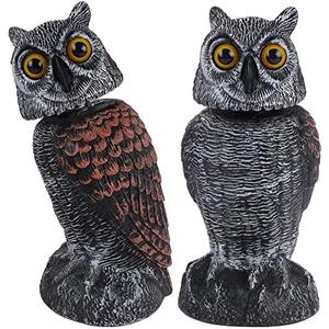 Hausse 2 Pack Bird Scarecrow Fake Owl Decoy Sculpture, Rotating Head Plastic Owl Bird Deterrents, 10.6 Inch Height Nature Enemy Horned Pest Repellent for Outdoor Garden Yard