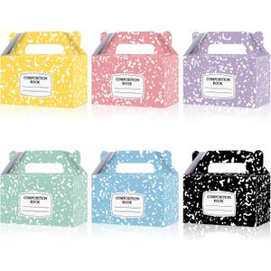 Yiaoyinnz 24Pcs Back to School Gift Boxes Composition Notebook Treat Boxes Bulk Pastel Paper Goodie Bags End of Year Treat Box with Handles Graduation for Back to School Party Decor Supplies