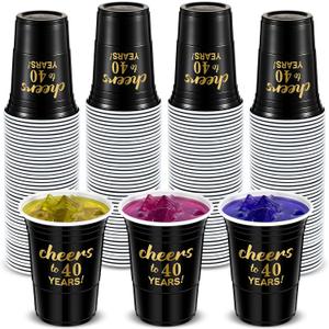 50 Pcs Cheers to 40 Years 16 oz Birthday Party Disposable Cups Black Gold Plastic Tumbler Cups for 40th Birthday Squad Tumblers for Wedding Anniversary Supplies Decorations