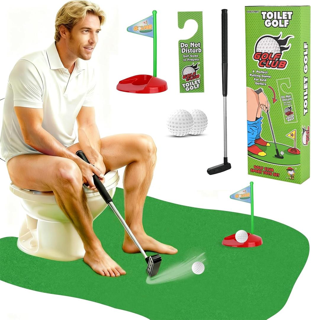 Golf Valentines Day Gifts - Toilet Golf Game Set - Toilet Golf Bathroom Game for Adults, White Elephant Gift for Brothers - Ideal Christmas or Birthday Golf Gifts for Men Women (Pure Green)
