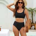 VIMPUNEC High Waisted Bikini Sets for Women Two Piece Tummy Control Swimsuits Sporty High Cut Bathing Suit (Black, L)