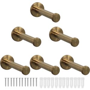 Bath Towel Hooks, 6 Pack Round Coat Hooks, Sturdy Wall Mounted Robe Hook, SUS 304 Stainless Steel Heavy Duty Clothes Hanger, Wall Towel Hooks for Bathroom Bedroom Kitchen (4 in, Gold)