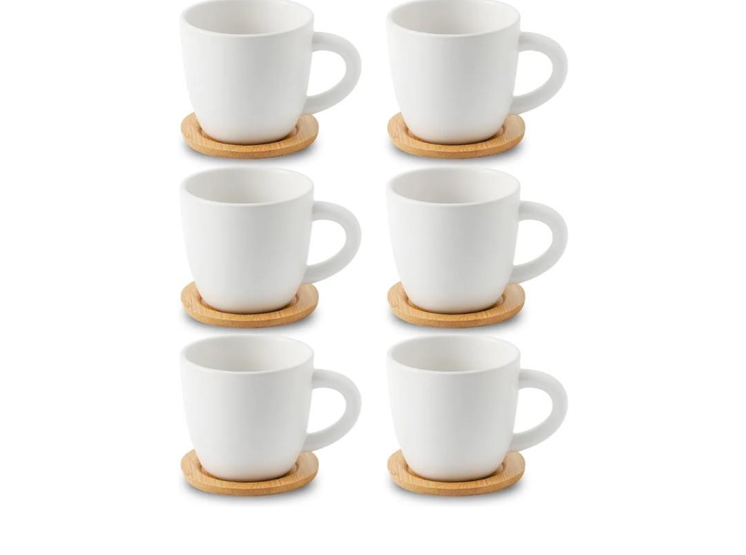 Hasense 8 oz Cappuccino Cups with Saucers set of 6, Porcelain Coffee Mugs Latte Mugs with Handle Perfect for Double Shot, Americano, Milk and Tea, White