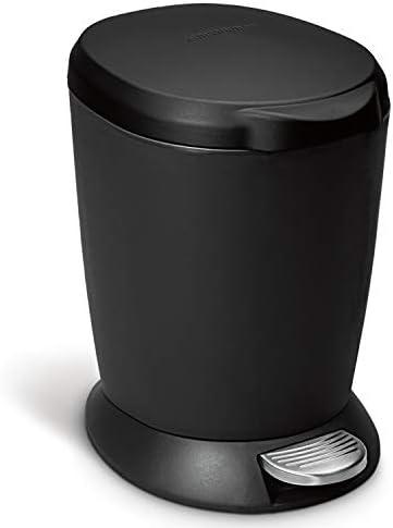 simplehuman 6 Liter / 1.6 Gallon Compact Plastic Round Bathroom Step Trash Can, Black