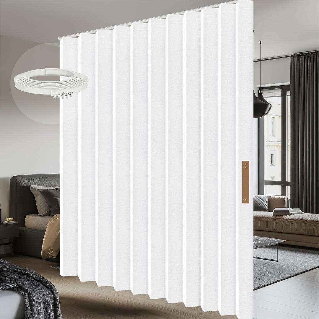 Room Divider Curtain Sets with Flexible Ceiling Track, Privacy Soundproof Curtain for Bedroom Office Patio Sliding Door(White, W180 x L108, 1 Pack)