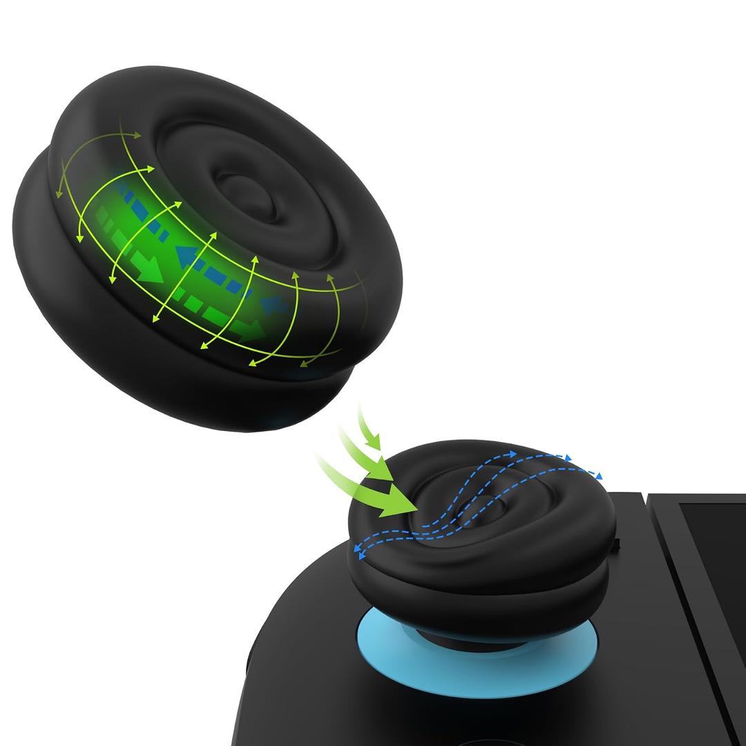 PlayVital for Switch 2 Thumbs Cushion Caps Thumb Grips (4-Pack) | Silicone Joystick Grip Cover for Nintendo Switch 2 Joycon, Anti-Fatigue Design | Black