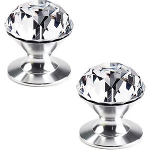 2 Pcs Crystal Self Stick Knobs Aluminum Self Adhesive Handle Pull Stick On Handle Removable Replacement Knob for Cabinet Mirror Cupboard Window Glass Sliding Door Drawer Clear Crystal Knob (2)