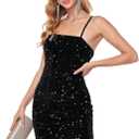 Women's Sequin Dress Sexy Sparkly Glitter Short Velvet Night Out Party Club Adjustable Spaghetti Straps Bodycon Mini Dresses (Black, S)