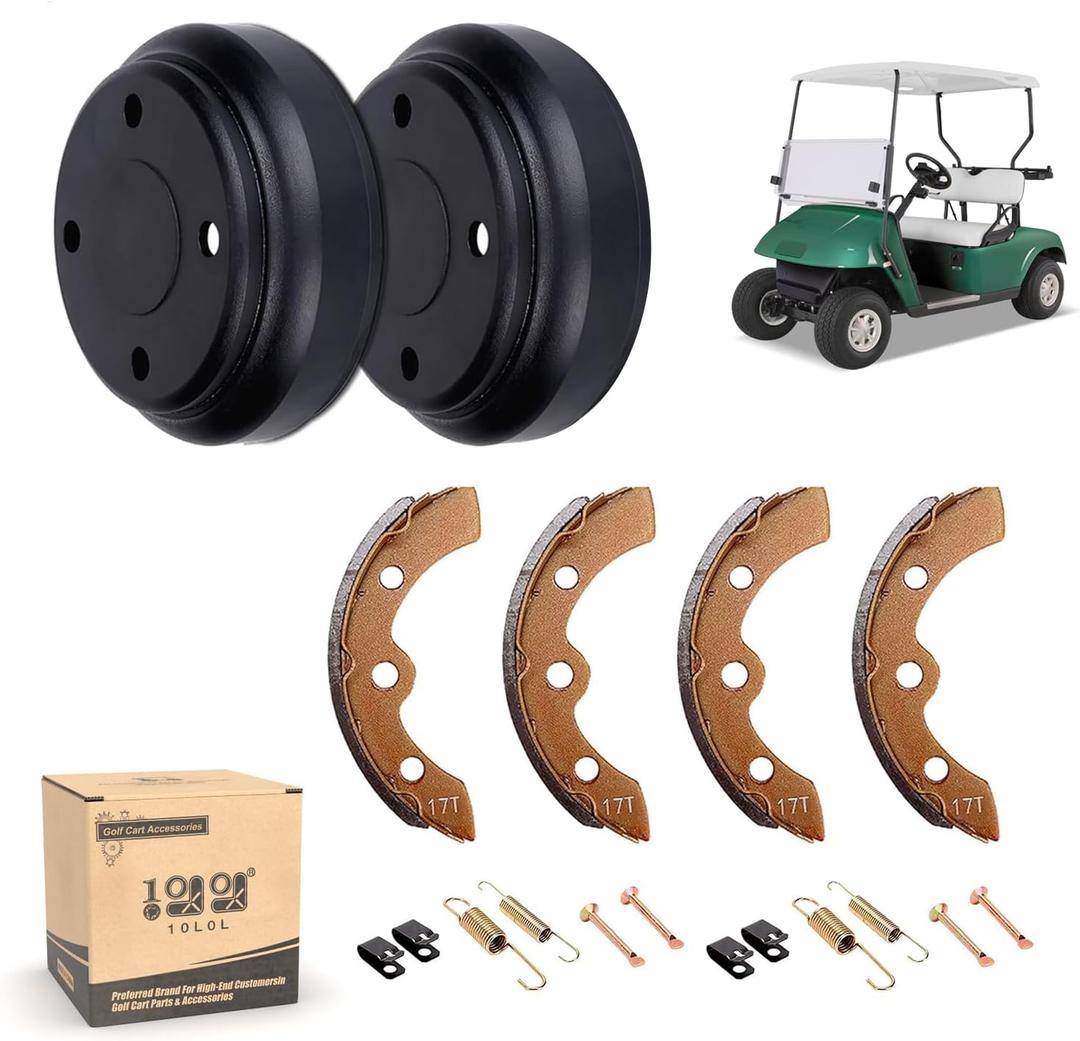 10L0L Golf Cart Brake Drums & Brake Shoes Deluxe Set for Golf Cart Club Cart DS (1995-up) & Precedent (2004-up) with Brake Shoes Spring Kit
