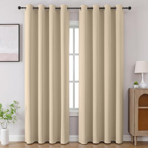 CUCRAF Light Beige Blackout Curtains 84 inch Length 2 Panels Set, Room Darkening Drapes for Living Room Bedroom, Thermal Insulated Light Blocking Grommet Window Curtain (W52 x L84 Inch)