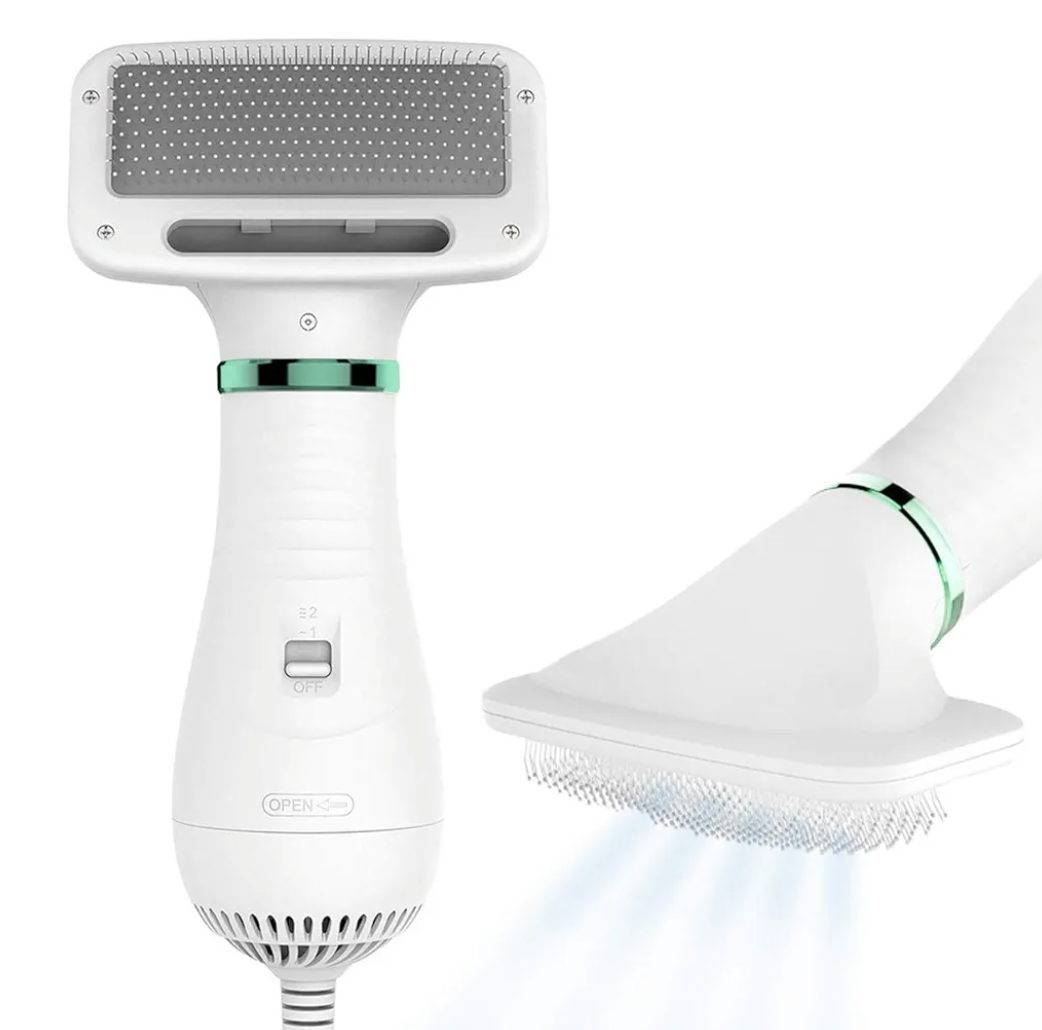 2-in-1 Dog Hair Dryer with Slicker Brush for Small-Sized Dogs and Cats | Pet Hair Dryer | Dog Blow Dryer | 300 Watts, 75-85 dB, Adjustable Temperature, Overheat Protection