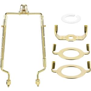 7 8 9 10 inch Lamp Shade Harp Holder, Adjustable Lamp Harps and Finals, Fit both Standard Lamp Rod and E26 E27 Light Base UNO Fitter Adapter Converter Finial Set (Gold)