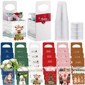 24 Set Christmas Novelty Gift Card Holders Cupholders with Disposable Clear Plastic Cups 6 Style for Holiday Gifts Wrapping Xmas Party Favors Supplies
