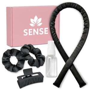 Satin Heatless Curling Kit, 39" Rod No Heat Overnight Curls for Frizz-Free Waves Comfortable Set w/ 2 Scrunchies, Claw Clip for All Hair Types (Black)