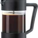 Oggi Borosilicate Glass French Press Coffee Maker (34oz)- 8 Cup Capacity, Coffee Press, Single Serve Coffee Maker, Stainless Steel Lid & Plunger, Make Great Coffee Gifts (Black)