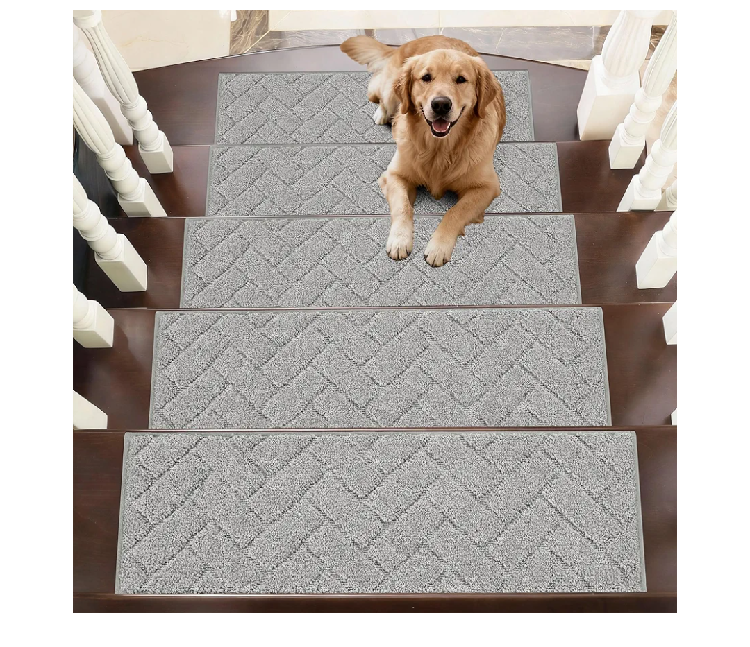 BEQHAUSE Edging Stair Treads for Wooden Steps 9" x 28", Non Slip Carpet Stair Treads Indoor Stair Runners, Soft Stair Rugs, Machine Washable, 100% Polyester, TPE Backing, 15pcs, Grey