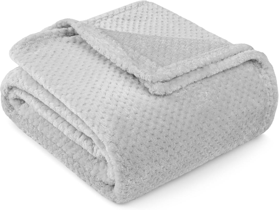 PAVILIA Light Gray Throw Blanket for Couch, Twin Bed, Soft Fleece Throws for Sofa Chair, Fuzzy Waffle Textured Blanket, Cozy Warm Lightweight All Season Blanket Throw, 60x80