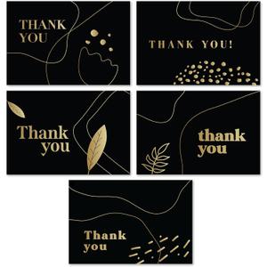 Rileys Thank You Cards with Matching Envelopes | 50-Count, Gold Foil - Blank Note Cards, Perfect for Wedding, Business, Gift Cards, Graduation, Baby Shower, Funeral (Black)