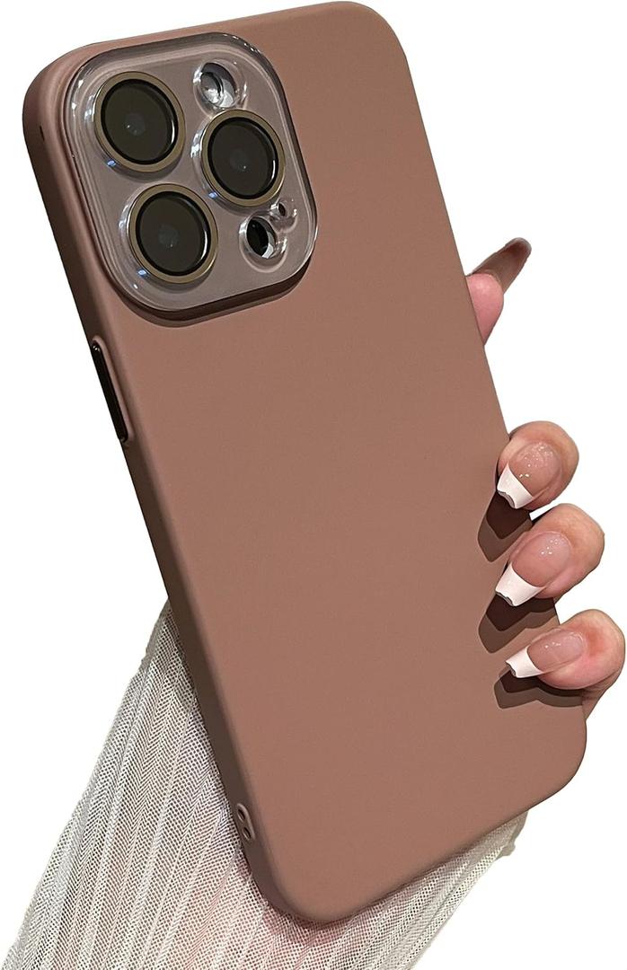 Caseative for iPhone 13 Pro Max Case,Solid Color Full Camera Lens Protection Phone Case (Brown)