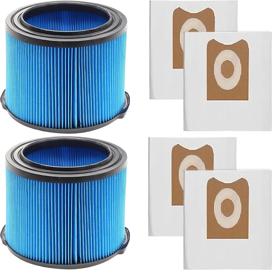 VF3500 Replacement Filter for Rigid 3-4.5 Gallon Wet Dry Vacuums + 4 Pack VF3501 Filter Bags Compatible with 3-4.5 Gallon Wet Dry Vacuums (2 Pack Filters 4 VF3501 Bags)