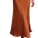 BTFBM 2025 Womens Summer Fall Long Satin Skirt Silk Elegant High Waist Cocktail Party Wedding Flowy A-Line Midi Skirts (Rust Red, Small)