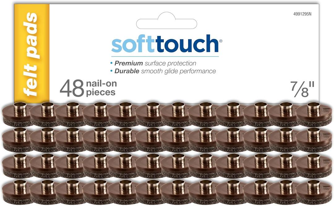 softtouch 7/8" Round Nail On Heavy Duty Felt Furniture Pads for Wood Furniture, Protect Hard Floor Surfaces from Scratches, Brown (48 Pack)