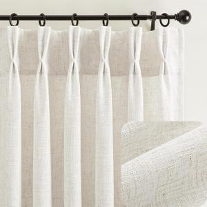 Pinch Pleat Linen Curtains 72 Inch Length for Living Room Dining Room Natural Light Beige Birch Light Filtering Curtains Privacy Window Drapes Neutral Modern Farmhouse Decor with Back Tab 2 Panels Set