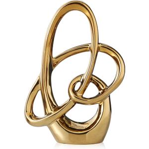 Modern Gold Knots Decor Ceramic Statue - Abstract Home Accent & Tabletop Figurine for Living Room, Bedroom, Bathroom, Office, Shelf, Mantel - Wedding, Coffee Table, Dining Room Centerpiece Decoration, Large