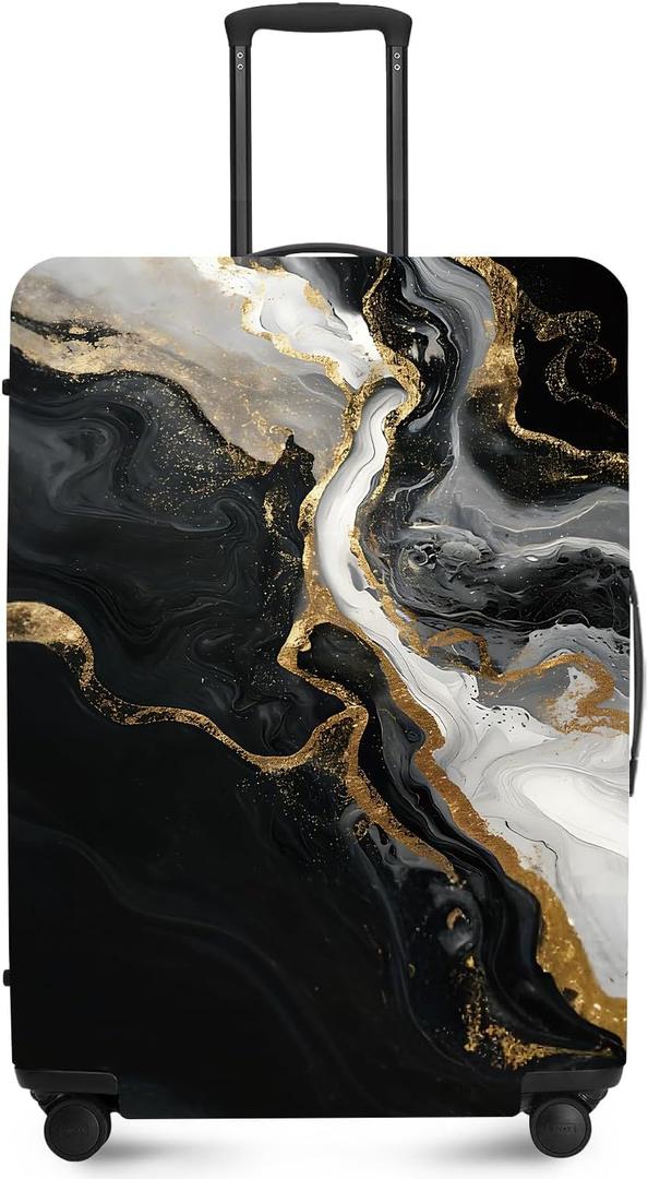 Black White Gold Marble Travel Luggage Cover -Stretchable Airplane Suitcase Protector Sleeve,Universal Washable Fit for 20-22 Inch Checked Baggage,Water Resistant Durable Luggage Protector
