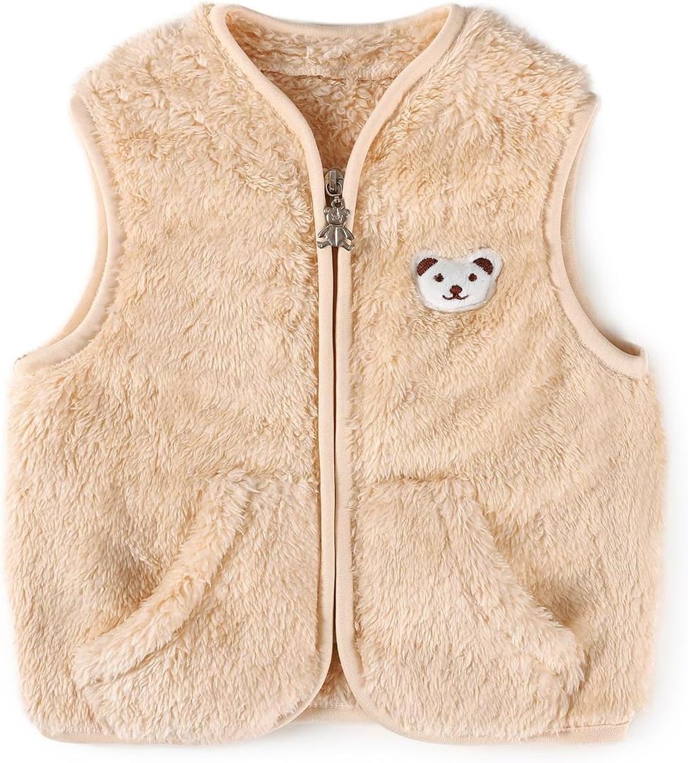 Baby Boys Girls Fleece Vest Zip Up Cute Bear Jackets Fuzzy Fall Winter Warm Clothes Newborn Outwear for Toddler Infant (18-24 Months, Beige)